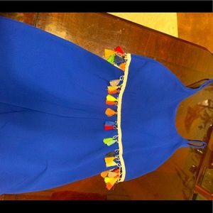 Blue mini dress with tassels